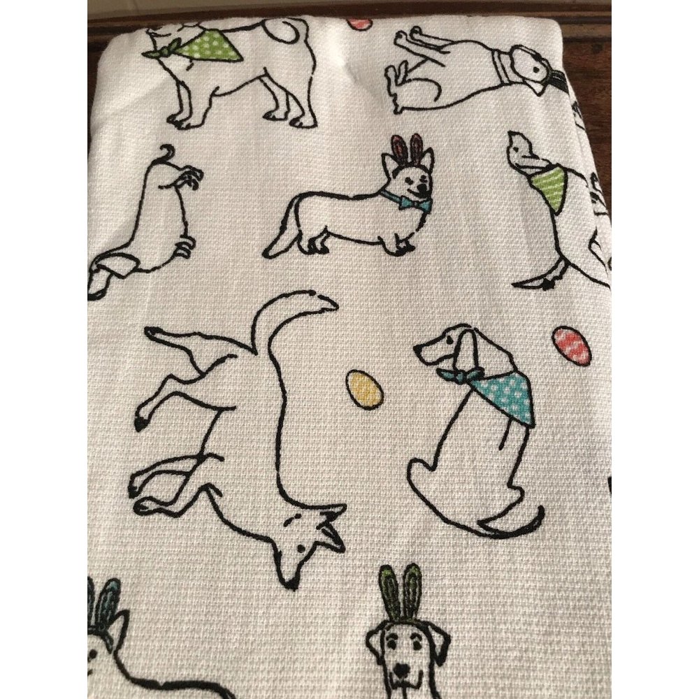 Dogs as Bunny Rabbits Kitchen Towels Set Easter Spring Garden New Isaac Mizrahi - Picture 5 of 8